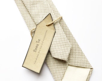 Mens houndstooth tie, taupe and ivory tie, mens vintage tie, wool tie, gifts for him, gifts for men