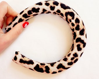 Leopard print headband handmade using reclaimed fabric