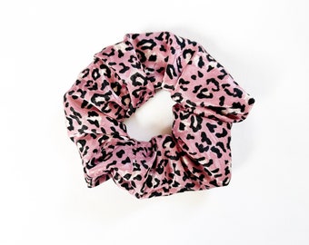 Regular OR mini sized scrunchie in pink silk leopard