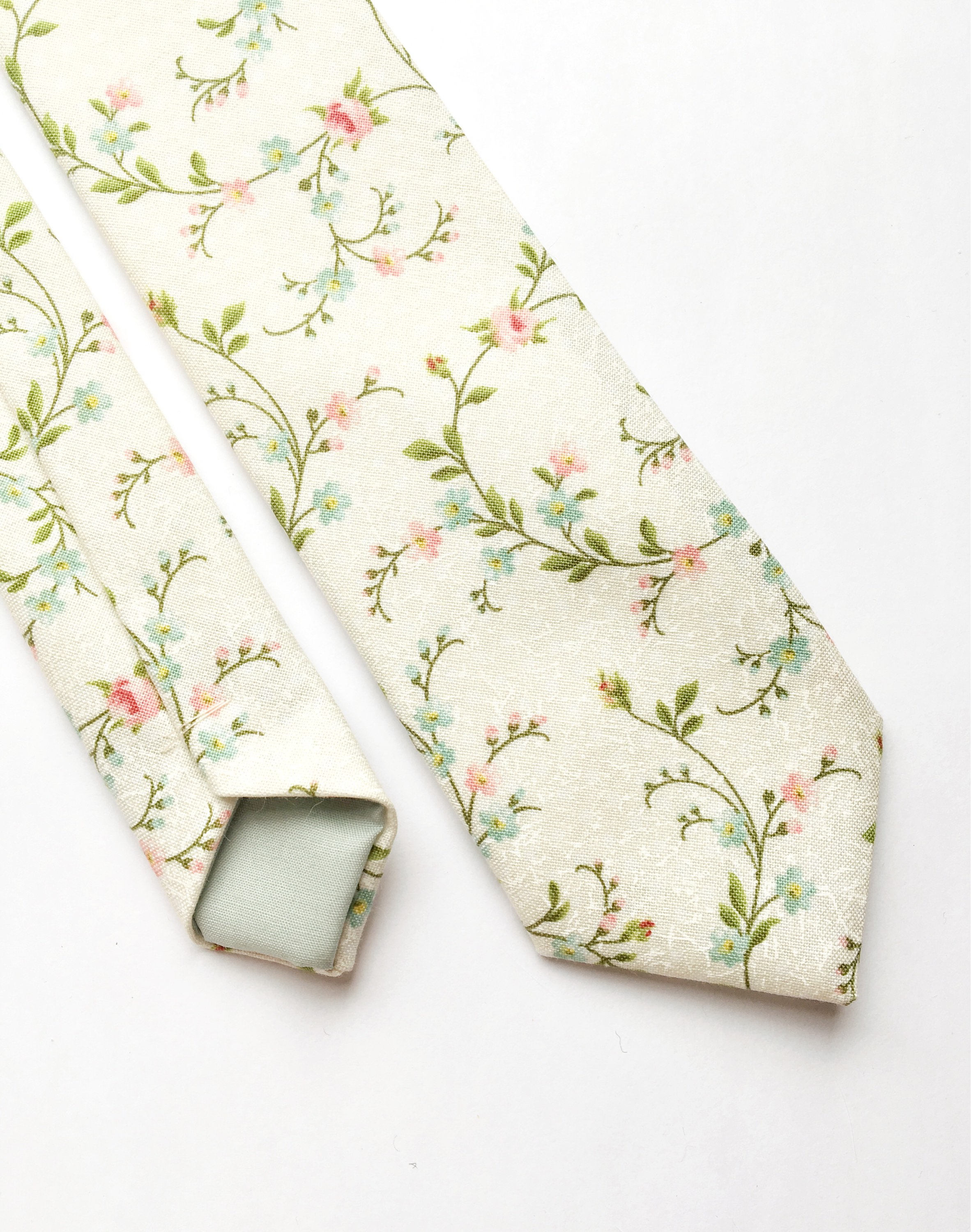 Mens Floral Tie Pink and Green Floral Tie Vine Print Sinny Etsy UK