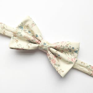 mens floral bow tie, vintage bow tie, ivory bow tie, pink floral bow tie, wedding bow tie, pink and blue bow tie image 4