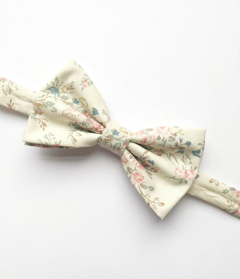 mens floral bow tie, vintage bow tie, ivory bow tie, pink floral bow tie, wedding bow tie, pink and blue bow tie image 4