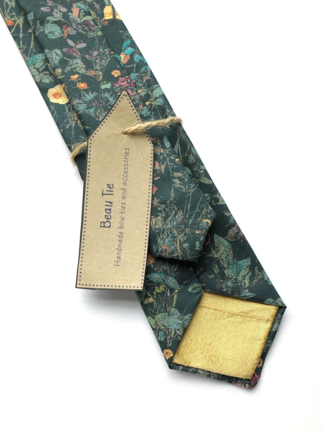Men's floral tie handmade using dark green wildflower | Etsy