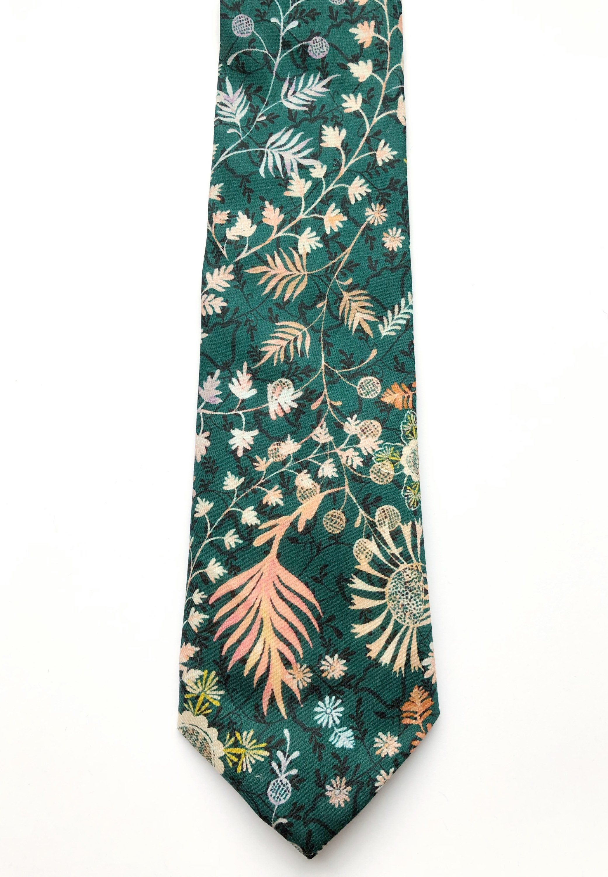 Men's floral tie handmade using dark teal cotton with a Etsy