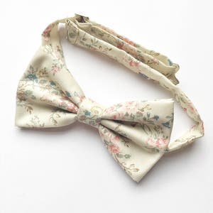 mens floral bow tie, vintage bow tie, ivory bow tie, pink floral bow tie, wedding bow tie, pink and blue bow tie image 2