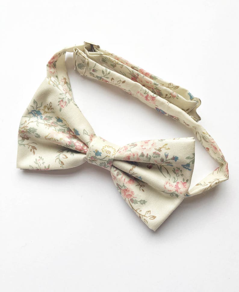 mens floral bow tie, vintage bow tie, ivory bow tie, pink floral bow tie, wedding bow tie, pink and blue bow tie image 2