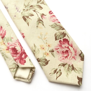 Floral tie, Mens skinny tie, blush pink tie, wedding tie, rose print skinny tie, men's floral tie, linen skinny tie