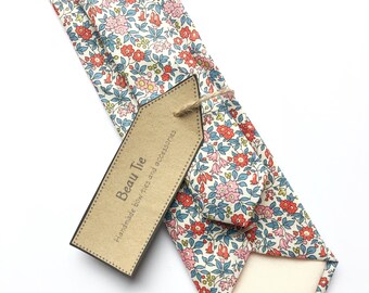 Mens floral tie, ditzy floral tie, red and blue tie, gifts for men, floral wedding tie