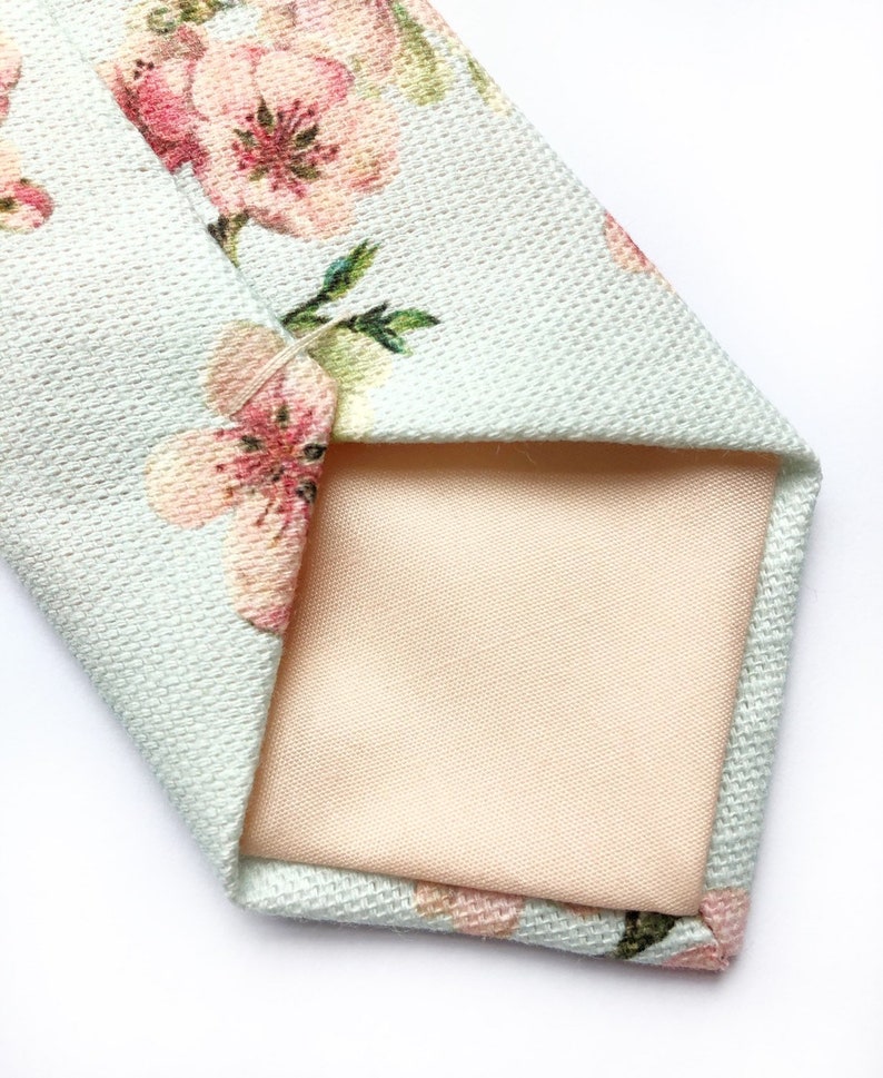 Mens Floral Tie Handmade Using Duck Egg Blue Linen With Pink Etsy