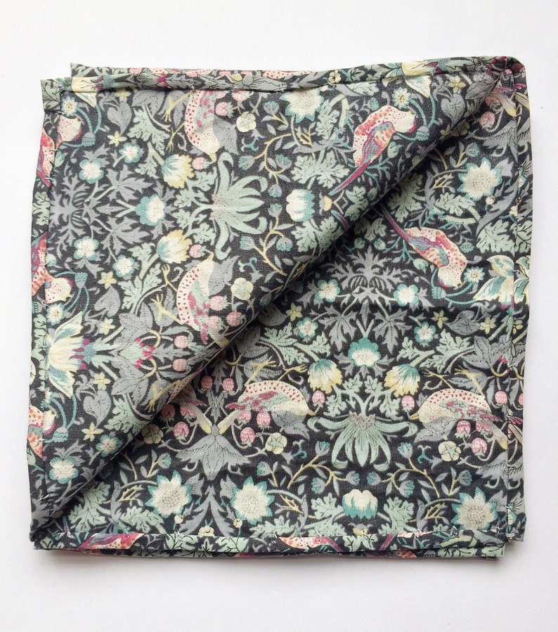 Mens pocket square, Liberty floral pocket square, botanical floral pocket square, mens handkerchief, wedding pocket square image 3