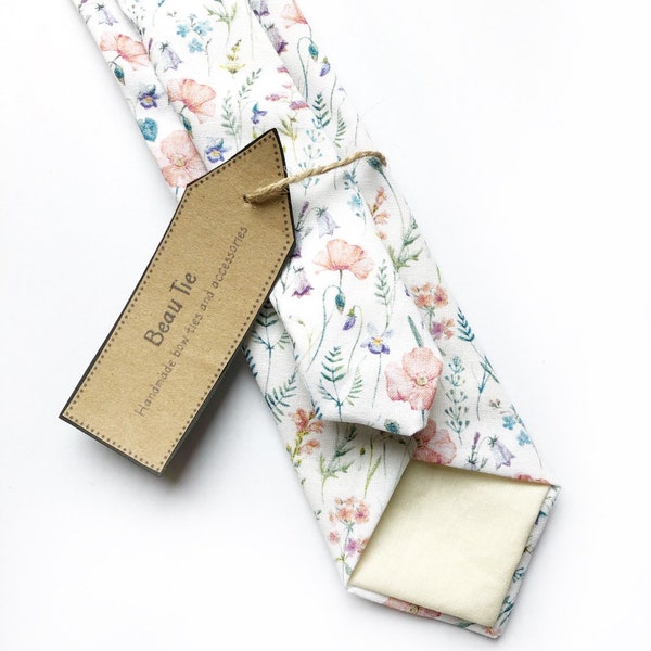 Mens poppy print floral tie, handmade using cotton.