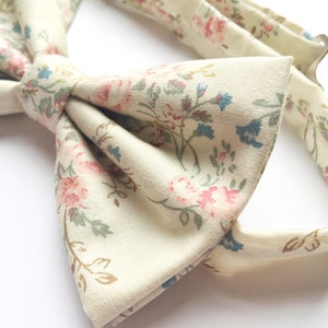 mens floral bow tie, vintage bow tie, ivory bow tie, pink floral bow tie, wedding bow tie, pink and blue bow tie image 3