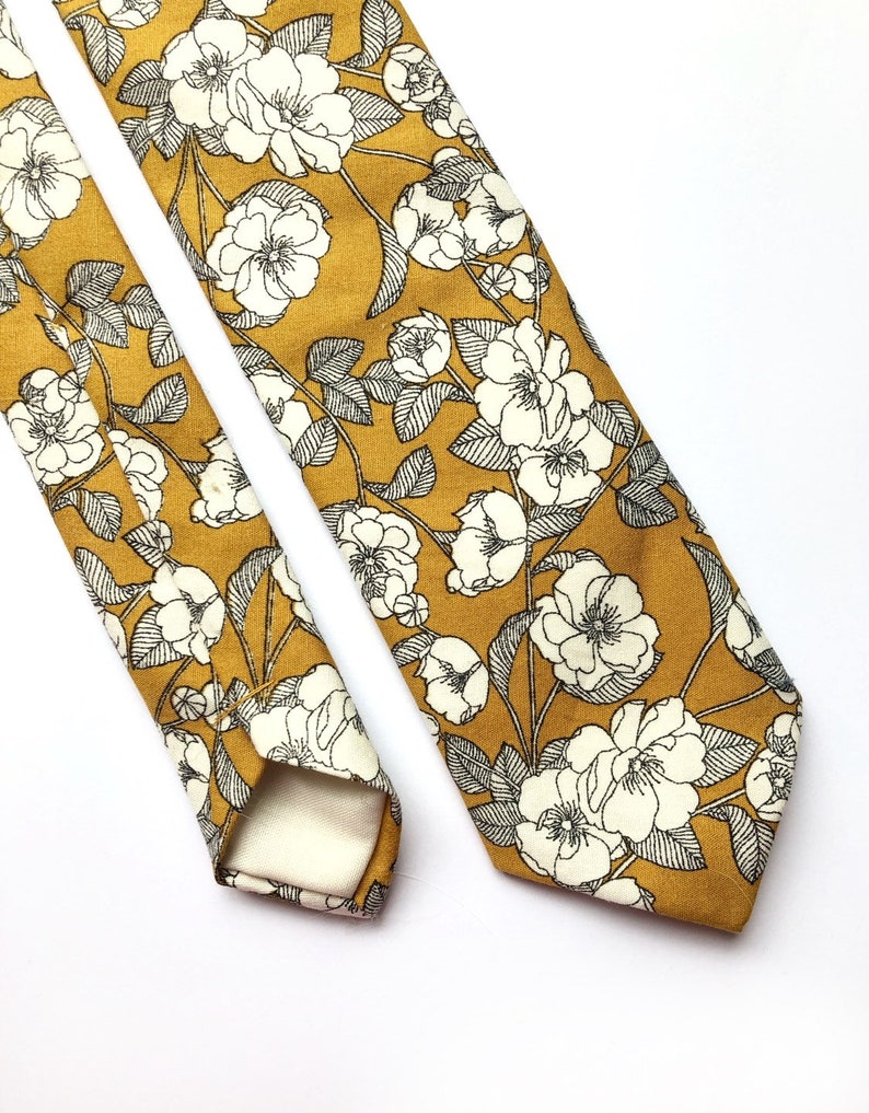 Mens Mustard Floral Tie Wedding Tie Mens Yellow Tie Etsy