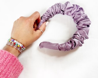 Ruffle headband in lilac silk
