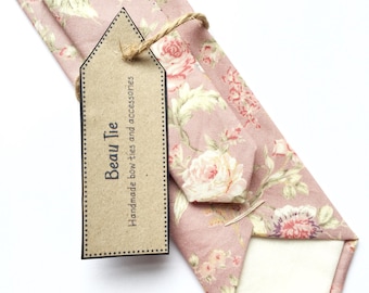 Floral tie, blush pink tie, wedding tie, rose print tie, men's floral tie, pink skinny tie