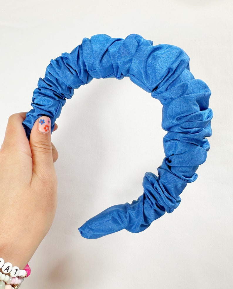 Ruffled headband in cobalt blue silk image 1