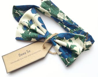 mens floral bow tie, blue rose bow tie, Liberty print bow tie, rose print bow tie, wedding bow tie,