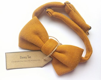 mustard bow tie, mens bow tie, golden mustard bow tie, deep yellow bow tie, wool bow tie