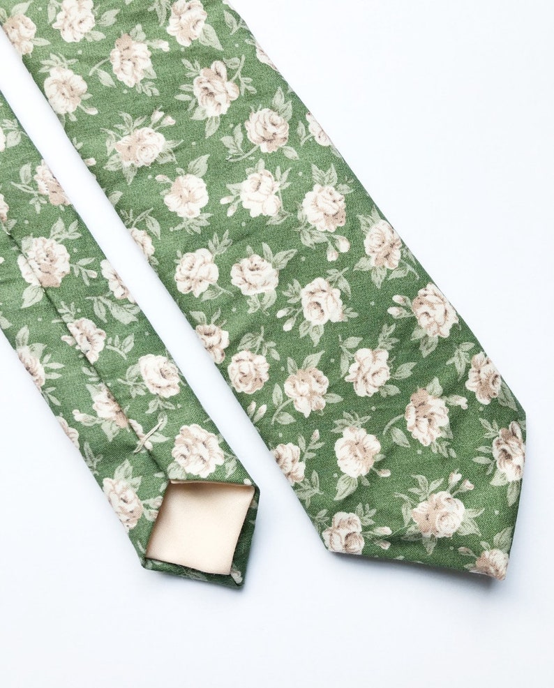 Mens Floral Tie in Sage Green and Blush Pink Rose Print Cotton Etsy