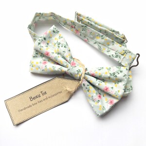 mens bow tie floral cotton, floral bow tie, cotton bow tie, pastel blue tie, wedding
