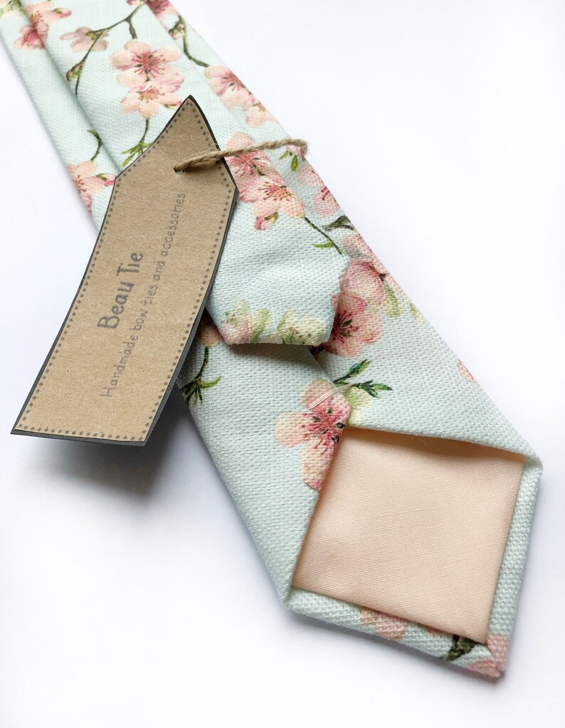 Mens Floral Tie Handmade Using Duck Egg Blue Linen With Pink Etsy