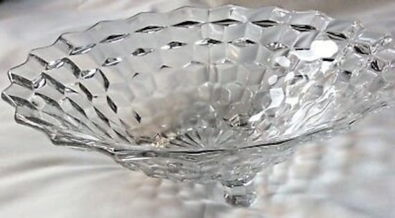 American Fostoria Clear Cubist 3-Toed Footed Bowl