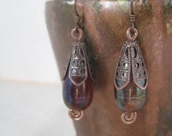 Pendants d'oreilles en verre sur des crochets en niobium ; pendants d'oreilles en verre effet écaille de tortue de 5 cm (5 cm) ; boucles d'oreilles hypoallergéniques