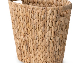 Wicker Waste Basket, Wicker Trash Basket, Handwoven Water Hyacinth Wicker Trash Can for Bathrooms, Living Room, Offices, Kitchens