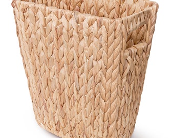 Wicker Waste Basket, Wicker Trash Basket, Handwoven Water Hyacinth Wicker Trash Can for Bathrooms, Living Room, Offices, Kitchens
