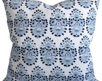 Lanka Lapis-High End Designer Decorative Pillow Cover-Indian Block Print-Navy/Blue Flowers-Single Sided