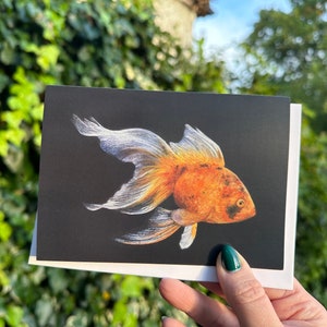 Carte de voeux poisson rouge A6 design original sealife poisson animal de compagnie peinture à la gouache aquarelle impression