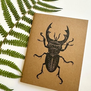 Stag Beetle Lino Print Small Notebook Mini Pocket Sketchbook original design British wildlife linocut