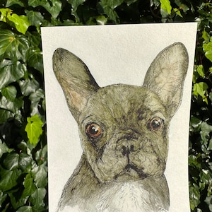 French Bulldog Mini Art Print A6 blue grey frenchie dog watercolour painting