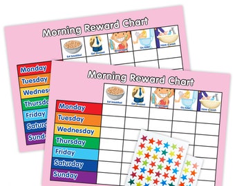 Re-usable Morning Reward Chart (including FREE Stickers and Pen) - Twin Pink Design