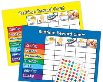 Re-usable Bedtime Reward Chart (including FREE Stickers and Pen) - Twin Yellow/Blue Design