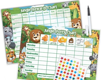 Re-usable Reward and Potty Chart (including FREE Stickers and Pen) - Jungle Twin Pack