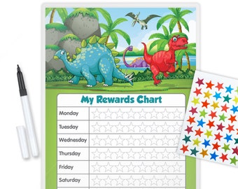 Re-usable Reward Chart (including FREE Stickers and Pen) - Dinosaur Design DINR