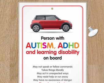 Autism Car Sign - Awareness Sign for Emergency Services - AUTP3