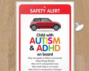 DISABILITY ADHD SEN Awareness Sign for Emergency services HANC2 Funky Monkey House Autism Car Sign