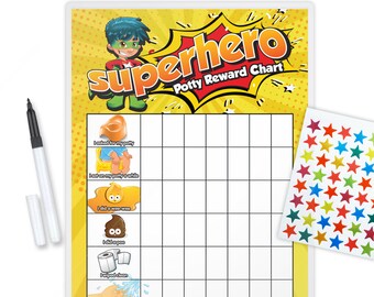 Re-usable Potty Chart (including FREE Stickers and Pen) - Superhero Boy Design SUPBP