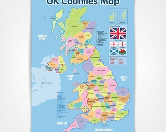 UK Counties Karte Lehrposter A3