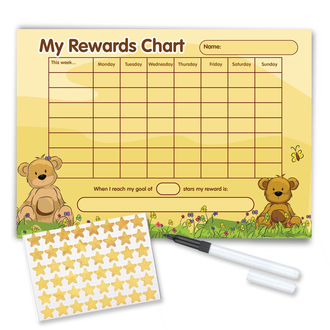 Re-usable Reward Chart With FREE Stickers and Pen Teddy Bear - Etsy