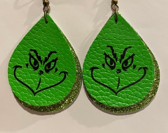 Christmas Grinch leather Earrings