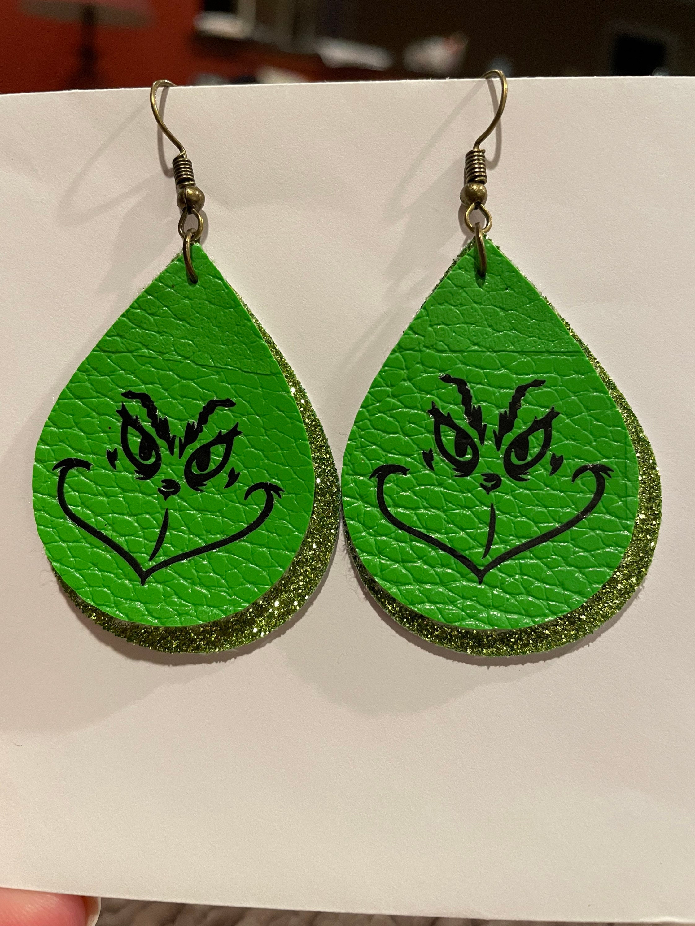 Christmas Grinch Leather Earrings Etsy