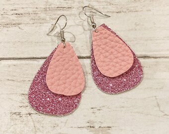 Solid/Glitter Leather Earrings
