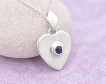 Handmade Amethyst Necklace, Sterling Silver Heart Pendant with Amethyst, February Birthstone Pendant, Amethyst Pendant