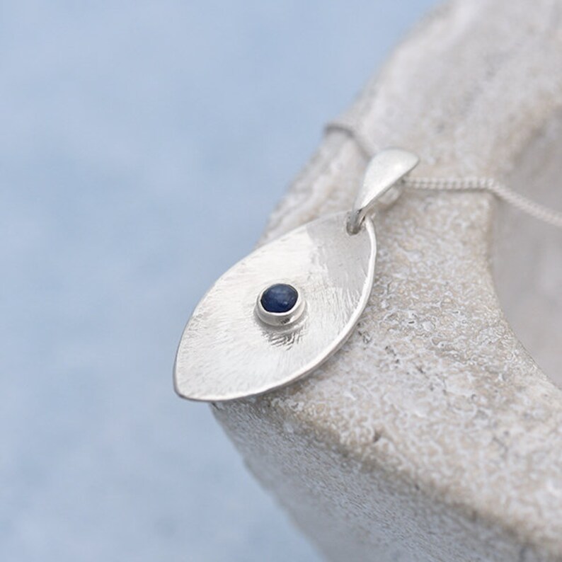 Sterling Silver and Sapphire Pendant, September Birthstone Pendant, Sapphire Necklace