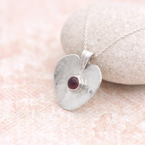 Sterling Silver Heart with Ruby Pendant, July Birthstone Pendant, Ruby Necklace