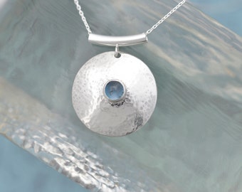 Handmade Topaz Pendant, Round Sterling Silver December Birthstone Pendant, Blue Topaz Necklace, Gemstone Pendant