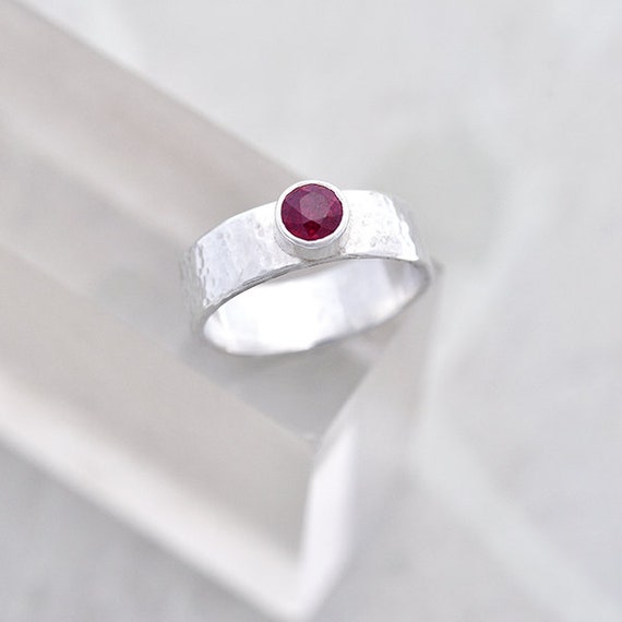 wide Sterling Silver Stackable Eternity Band Ruby Crystals 1//8 July Birthstone 3 mm